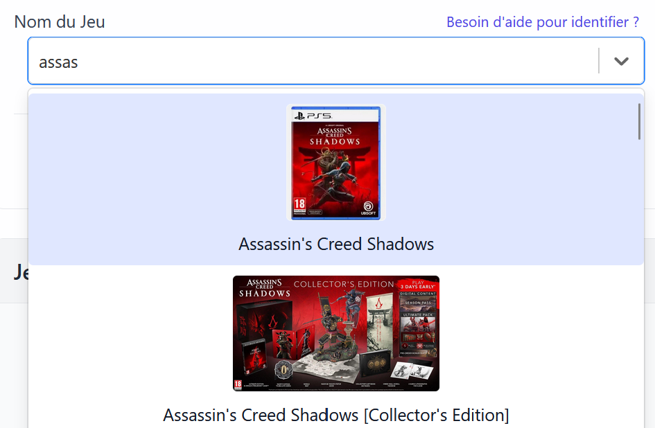 2) Entrez le nom de votre jeu dans la barre de recherche.
