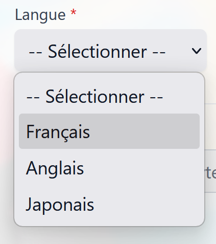 1. Choisissez la langue de vos cartes dans le menu déroulant